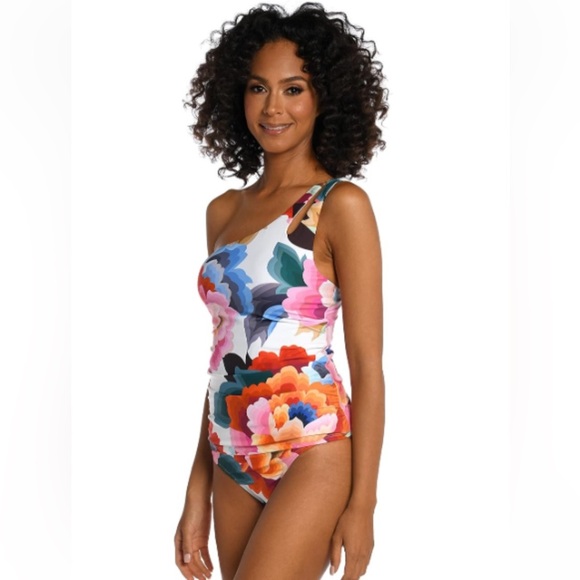 La Blanca Floral Rhythm One Shoulder Keyhole Tankini Top. - Picture 1 of 6